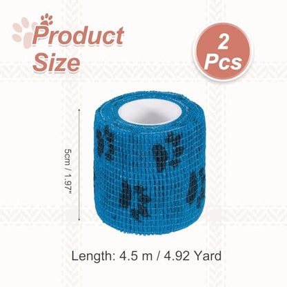 Pet Wrap Bandages, 2 Inch 5 Yard Self Adhesive Bandage Wrap, Pet Non-Woven Tape First Aid Cohesive Gauze, (Light Blue/Paw, 2 Pcs), Intended for Dog/Cat/Bird/Legs/Paws/Wound - color: Light Blue, size: 2 inch