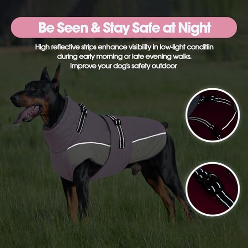 QBLEEV Warm Dog Jacket, Waterproof Dog Winter Coat with Harness - color: Pink, size: Medium