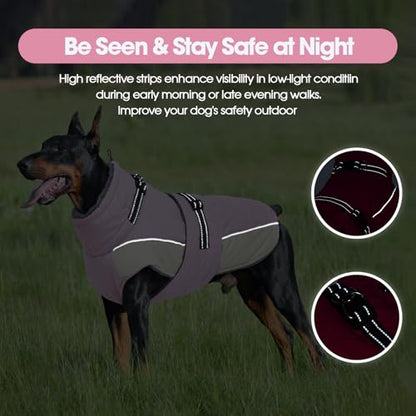 QBLEEV Warm Dog Jacket, Waterproof Dog Winter Coat with Harness - color: Pink, size: Medium