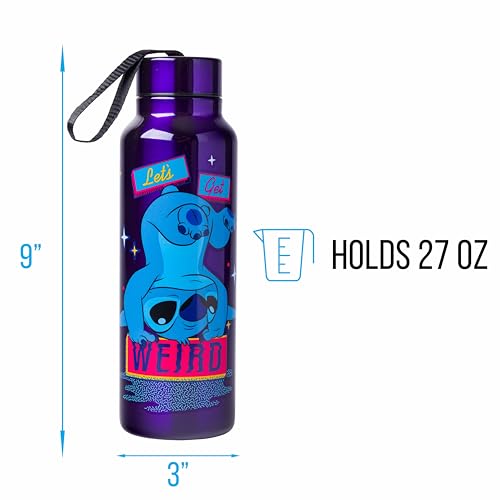 Silver Buffalo Disney Lilo and Stitch, Stainless Steel Water Bottle, 27oz | Get Weird, Includes Strap, 0.8 Liters - color: Lilo and Stitch Get Weird, size: 27 Ounces