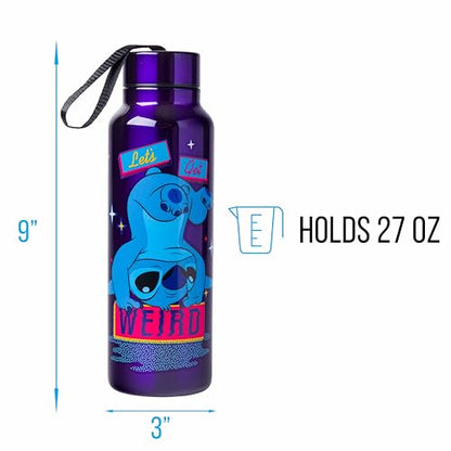 Silver Buffalo Disney Lilo and Stitch, Stainless Steel Water Bottle, 27oz | Get Weird, Includes Strap, 0.8 Liters - color: Lilo and Stitch Get Weird, size: 27 Ounces