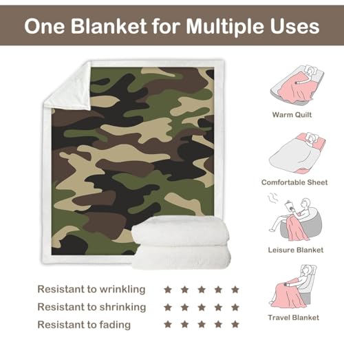 Sleepwish Throw Blanket, Green Brown Camouflage, Twin - color: Army Green Camo, size: Twin