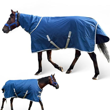 Horse Turnout Blanket, Medium Weight Winter Blanket for Horses, 220g Filling,1200 Denier Waterproof &Breathable/Detachable Neck Cover (Navy Blue, US81IN(EU155CM)) - size: US81IN(EU155CM)