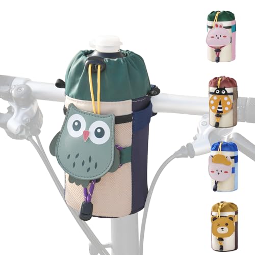 Cute Animals Bike Water Bottle Holder with Shoulder Straps, Universal Cycling Bicycle Drink Cup Cage for Kid's, Cruiser, Scooter, MTB, Road Bike (Owls) - color: owls