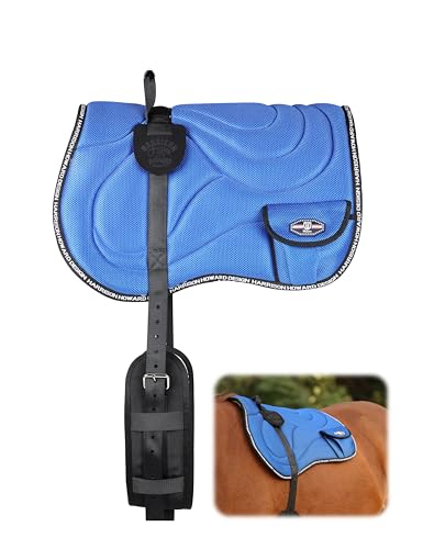 Harrison Howard Bareback Horse Riding Pad Breathable Mesh Cushioned No-Saddle Pad with Girth for Trail Training - color: Champion Blue
