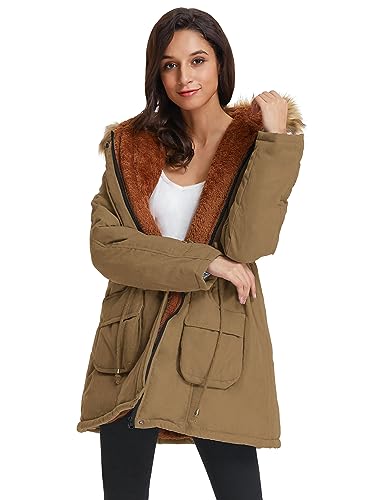 GRACE KARIN Women's Winter Coats Fleece Parkas Anoraks Hooded Military Jacket Coats - color: Camel, size: Medium