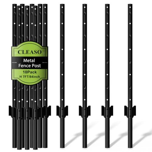 Metal Fence Posts Heavy Duty U-Post Stakes for Wire Fencing, 7 FT Black - color: Black, size: 7FT-10P