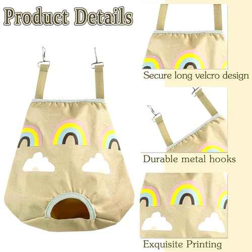 Rabbit Hay Feeder Bag for Guinea Pigs and Chinchillas | Cute Rainbow Design, Washable Oxford Cloth, Single Hole Timothy Hay Holder