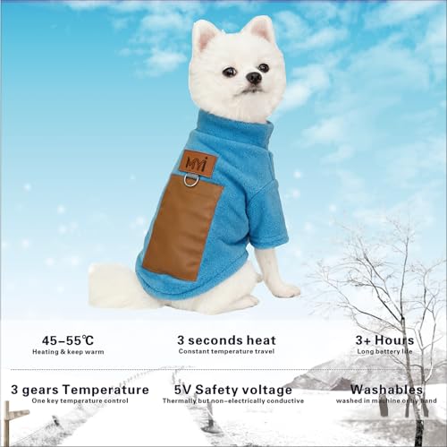 MYI Winter Heated Dog Electric Warm Coat Clothes for Small Medium Large Dogs Outside/Inside Cold Weather Jacket pet Vest Blue M(NOT Included Batteries) - color: Blue, size: Medium(Back length 9.8 Inch)