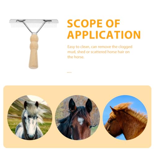 POPETPOP Horse Nail Rake, Undercoat Grooming Rake with Wooden Handle