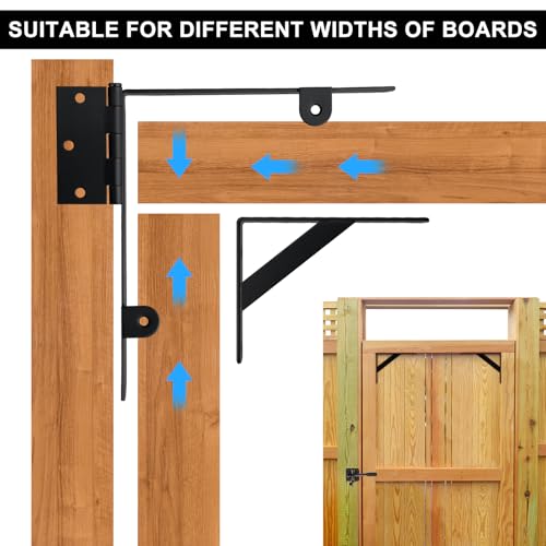 Gate Hardware Kit for Wood Fence, Corner Brace Bracket, Anti Sag Frame Hardware With Latch and Hinges for Wooden Fence Driveway, Black, MKZJ1115 - size: Single Door Set
