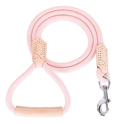 Mile High Life Dog Leash with Genuine Leather-Wrapped Ends/Handle, 4/5/6FT - color: Pink, size: 48 Inch-1/2"