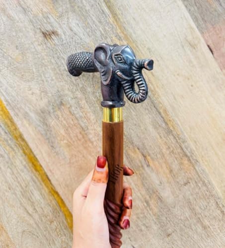 Handmade Solid Brass Head Handle Vintage Style Antique Wooden Walking Stick Cane Gift (3 Fold Wooden Walking Cane) - style: Elephant walking handle stick