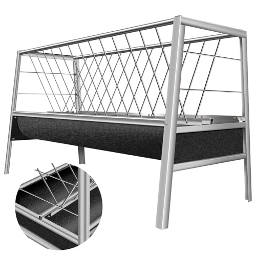 Pasture Feeder with Rubber Pan, 77 Gallon Large Capacity, 2-in-1 Stainless Steel Design for Goats, Sheep, Horses, Easy to Clean