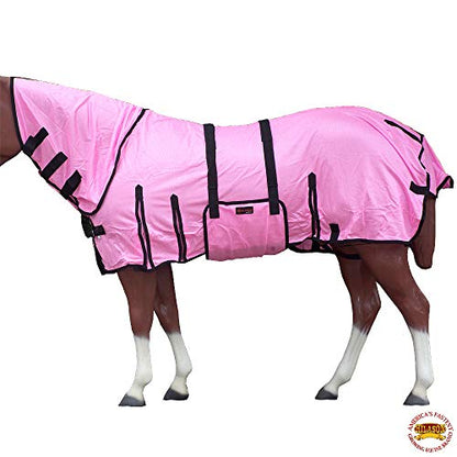 HILASON Horse Fly Sheet Breathable Mesh UV Protection Mosquito Bug Summer - color: Pink W/ Black Piping, size: 72 In