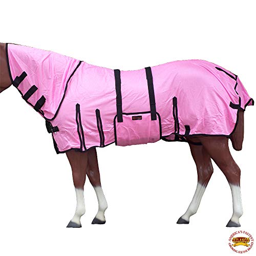 HILASON Horse Fly Sheet Breathable Mesh UV Protection Mosquito Bug Summer - color: Pink W/ Black Piping, size: 72 In