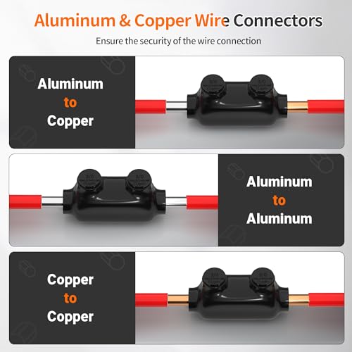 Joinfworld Insulated Inline Splice Connector 3/0-6AWG Aluminum to Copper Wire Connectors Aluminum Wire Connectors with Slotted Allen Hex - 6 Pack - size: 3/0-6 AWG