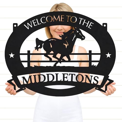 Custom Metal Name Sign for Riding School – Personalized Horse Stall Door Plaque with Graphic, Great Decor for Barn or Tack Area - color: Horse Sign #25
