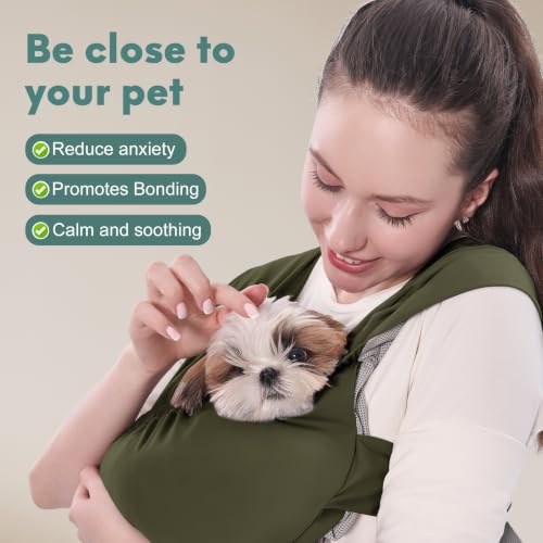 Supet Dog Sling Carrier for Small Pet, Adjustable Hands Free Front Backpack - color: Green, size: Regular