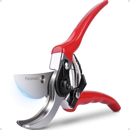 Fondwell 8.5" Professional Hand Pruners Bypass Pruning Shears for Gardening | Heavy Duty Garden Clippers, Cuts 1-Inch Branches, Comfortable Use - Trusted by Professional Landscapers and Nursery Workers - color: Red (Bypass)
