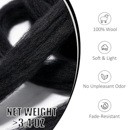 VNAKER 3.4oz Needle Felting Wool Black for DIY Needle Craft Enthusiasts - color: Black