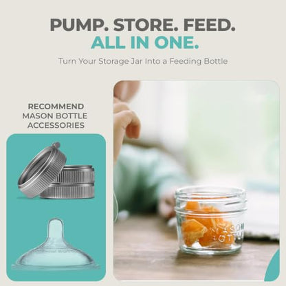 Mason Bottle Glass Breastmilk Storage Jars with Airtight Lids, 4oz,12-Pack - size: 4oz Jar Set (12 Pack)