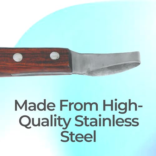 7 Inch Swiss Hoof Knife Double Edged – Stainless Steel Curved Blade Farrier Tool with Round Wooden Grip, Multipurpose Hoof Trimming Knife for Livestock. - style: Long Oval Hoof Knife