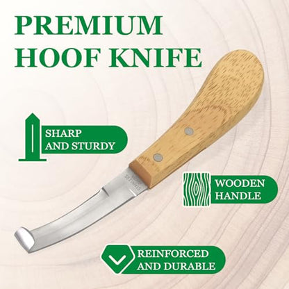 Hoof Knife Double Edge with Wooden Ergonomic Handle Hoof Trimmer Farrier Tool for Horses, Cows & Farm Livestock