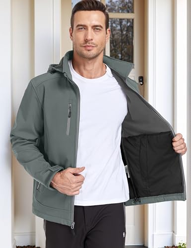 Little Donkey Andy Men’s Removable Hood Softshell Fleece Jacket - color: A.gray, size: Small