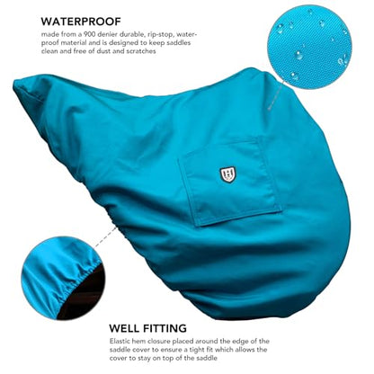 Harrison Howard Premium English Saddle Cover, Waterproof & Breathable Fleece-Lined Protective Saddle Cover - color: Azure Blue, size: Dressage-One Size