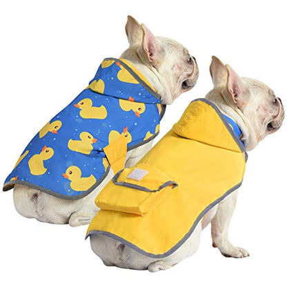 HDE 2-in-1 Reversible Dog Raincoat Hooded Poncho Rain Jacket YLW Duck M - color: Ducks / Yellow, size: Medium