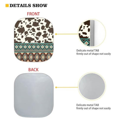 Aztec Cow Print Car Sun Shade for Windshield Foldable Sunshade Front Window Cover Sun Visor Heat and UV Rays That Keeps Vehicle Cool Universal Vehicle Accessories 28.5 x 25.5 inches - color: Aztec Cow Print