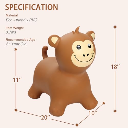 INPANY Bouncy Monkey Hopper Toys, Kids Ride on Rubber Bouncer | Eco-Friendly PVC, Low Center Gravity, Cute Cartoon Design, Load 100 Lbs, Learn & Exercise & Active Fun, Gifts for 2-4 Kids - color: Brown Monkey