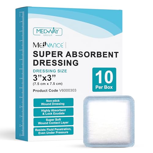 MedVance Super Absorbent Wound Dressing, Non-Adhesive Pads, 3"x3" Box of 10 | Sterile And Individually Wrapped - Non-Stick Wound Bandages - Super Soft - Highly Absorbent & Lock Exudate - Leakproof - size: 3"x3", style: 10 Pack