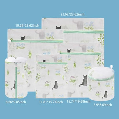 6-Pack Mesh Laundry Bags for Delicates, 6 Sizes Secure Zipper - color: Mr. Cat