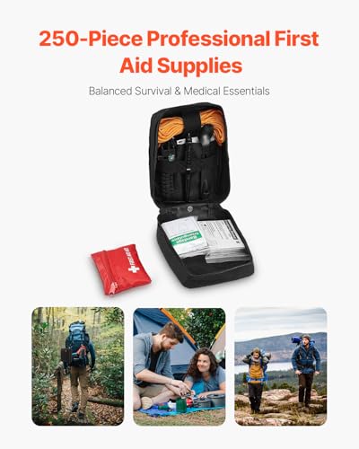VEVOR Survival First Aid Kit, 250 Pieces, 600D Nylon Trauma First Aid Bag, Survival Gear and Equipment, Emergency Kits, for Men Women Camping, Boat, Earthquake, Hiking, Hunting, and Outdoor Adventure - size: 250 Pieces