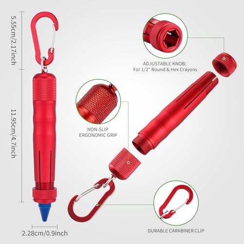 Aluminum Lumber Crayon Holder for 1/2 in Round/Hex Crayons, Red, 2 Pack - color: Red-2