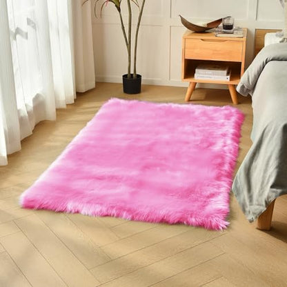 duduta Hot Pink Faux Sheepskin Fur Rug 3x5 ft, Fluffy Carpet Rug - color: Hot Pink, size: 3' x 5'