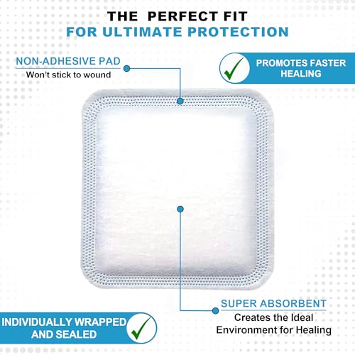 MedVance Super Absorbent Wound Dressing, Non-Adhesive Pads, 3"x3", Box of 5 | Sterile And Individually Wrapped - Non-Stick Wound Bandages - Super Soft - Highly Absorbent & Lock Exudate - Leakproof - size: 3"x3", style: 5 Pack