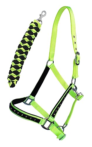 Pro Rider Nylon Horse Halter Nickel Hardware Padded Lead Rope Tack Lime Green 606162LG