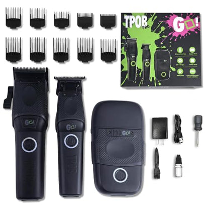 TPOB Professional Barber Clippers Go Edition Clipper Trimmer Shaver Set (Black) - color: Black