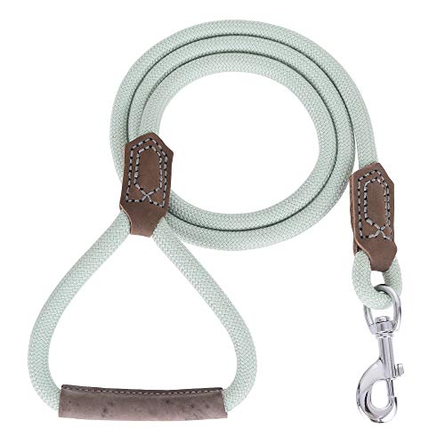 Mile High Life Dog Leash with Genuine Leather-Wrapped Ends/Handle, 4/5/6FT - color: Gray Green, size: 48 Inch-1/2"