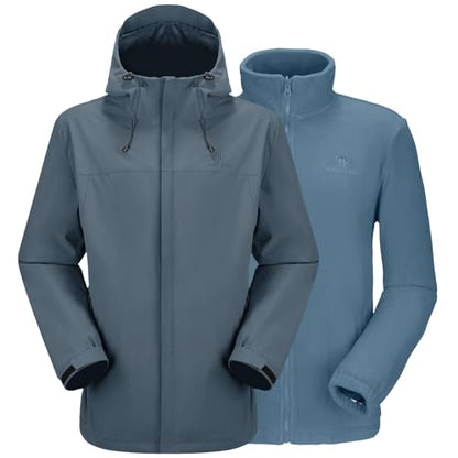 CAMEL CROWN Men's Ski Jacket 3 in 1 Waterproof Winter Jacket Snow Jacket Windproof Hooded with Inner Warm Fleece Coat - color: Grey B612, size: Small