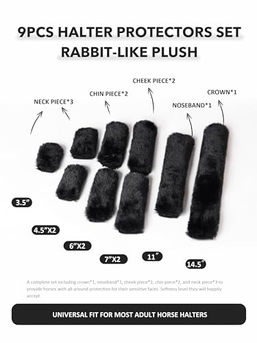 Harrison Howard Fleece Halter Covers for Horses, Set of 9, Prevent Hair Loss Pressure Marks, Padded Horse Halter Fleece Set Black - color: Black