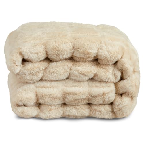 Springtree Home Luxury Micro Plush Throw Blanket | Thick Faux Fur | Beige | Lily Collection | 50" x 60" | Beige Blanket | Ultra Plush - color: Summer Sand, size: 50" x 60" (Medium)