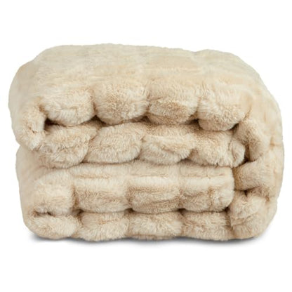 Springtree Home Luxury Micro Plush Throw Blanket | Thick Faux Fur | Beige | Lily Collection | 50" x 60" | Beige Blanket | Ultra Plush - color: Summer Sand, size: 50" x 60" (Medium)