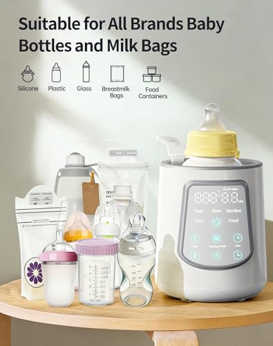 12 in 1 Fast Baby Bottle Warmer Constant Temp Milk Warmer Fits All Bottles | Even Heating No Hot Spots, Night Mode, Sterili-zing for Breastmilk & Formula Gray - color: Fast-Grey