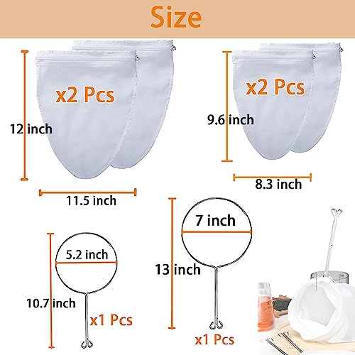 4 PCS Extra Fine Mesh Strainer Bags with Handle, Reusable Thai Tea Strainer, Cheesecloth for Straining NutMilk Coffee Milk Juices Honey Wine Oil Yogurt (2 Medium & 2 Small) - color: 2 Small+ 2 Medium Size