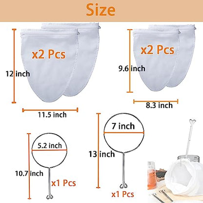 4 PCS Extra Fine Mesh Strainer Bags with Handle, Reusable Thai Tea Strainer, Cheesecloth for Straining NutMilk Coffee Milk Juices Honey Wine Oil Yogurt (2 Medium & 2 Small) - color: 2 Small+ 2 Medium Size
