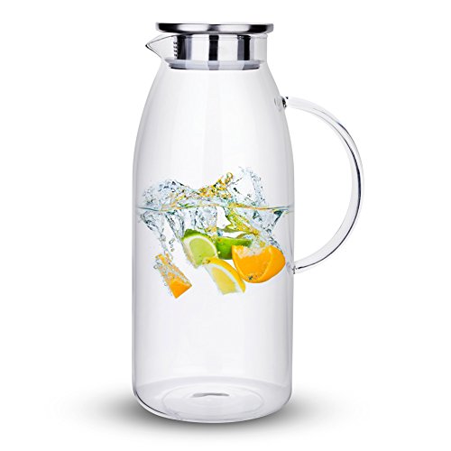 Purefold 100 Ounces Large Glass Pitcher with Lid, Hot/Cold Water Glass Jug | Iced tea, juice, milk, coffee, sangria pitcher. 0–300°F. Leakproof, dishwasher safe. BPA free borosilicate glass. - size: 100 OZ